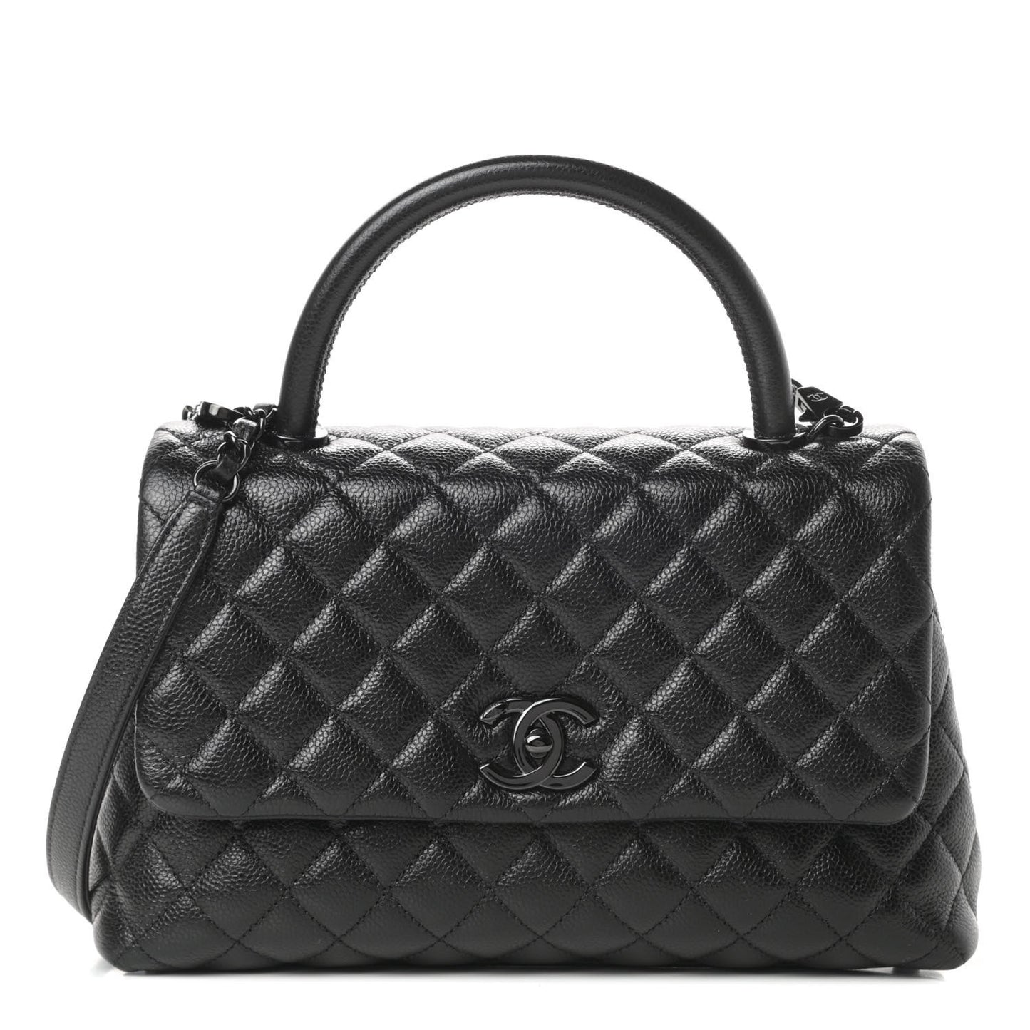 Caviar Quilted Small Coco Handle Flap So Black