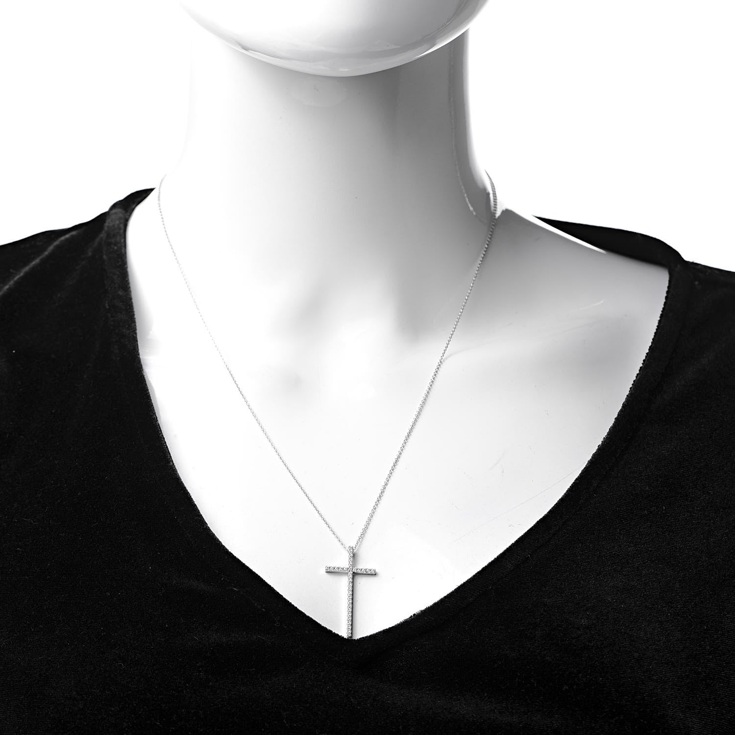 Tiffany 18K White Gold Diamond Metro Cross Pendant Necklace 2 of 8