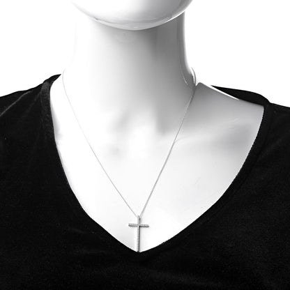 Tiffany 18K White Gold Diamond Metro Cross Pendant Necklace 2 of 8