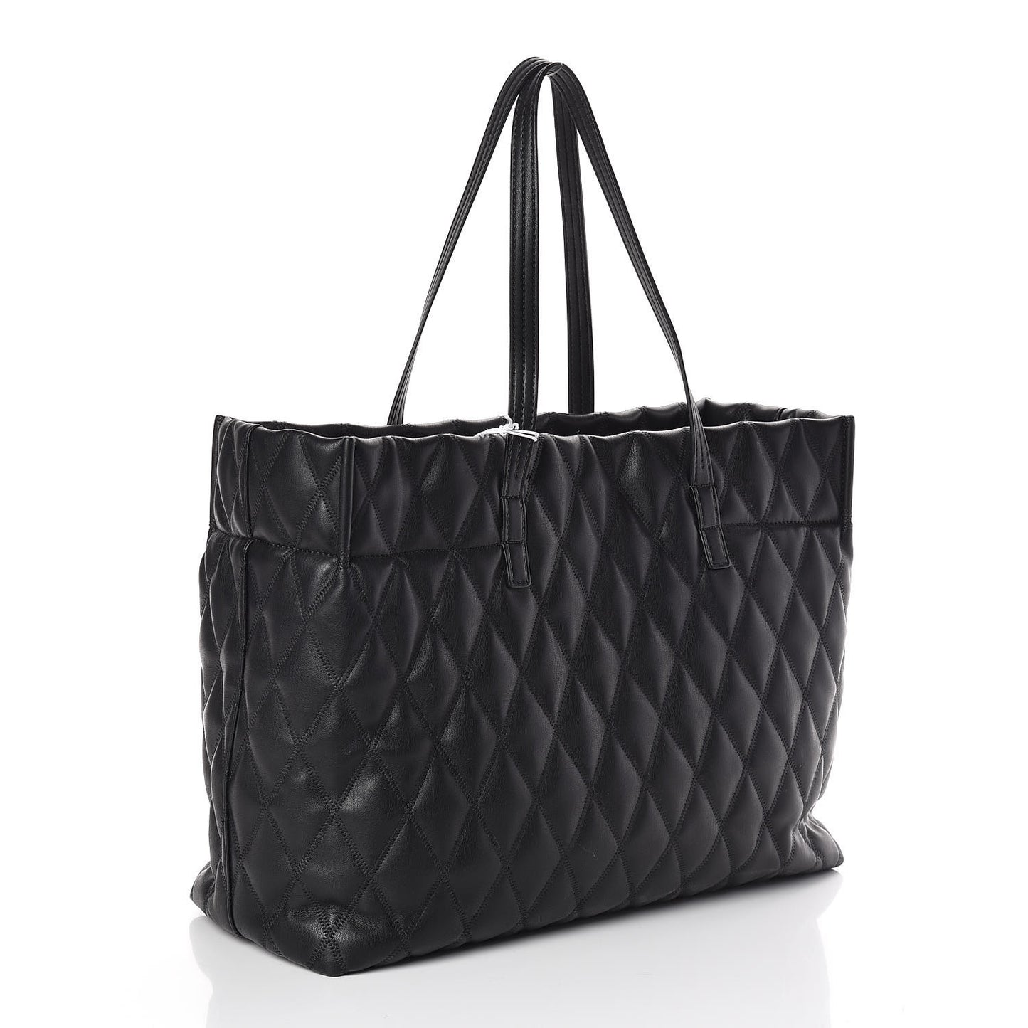 Rubber Effect Canvas Quilted Duo Shopper Tote Black