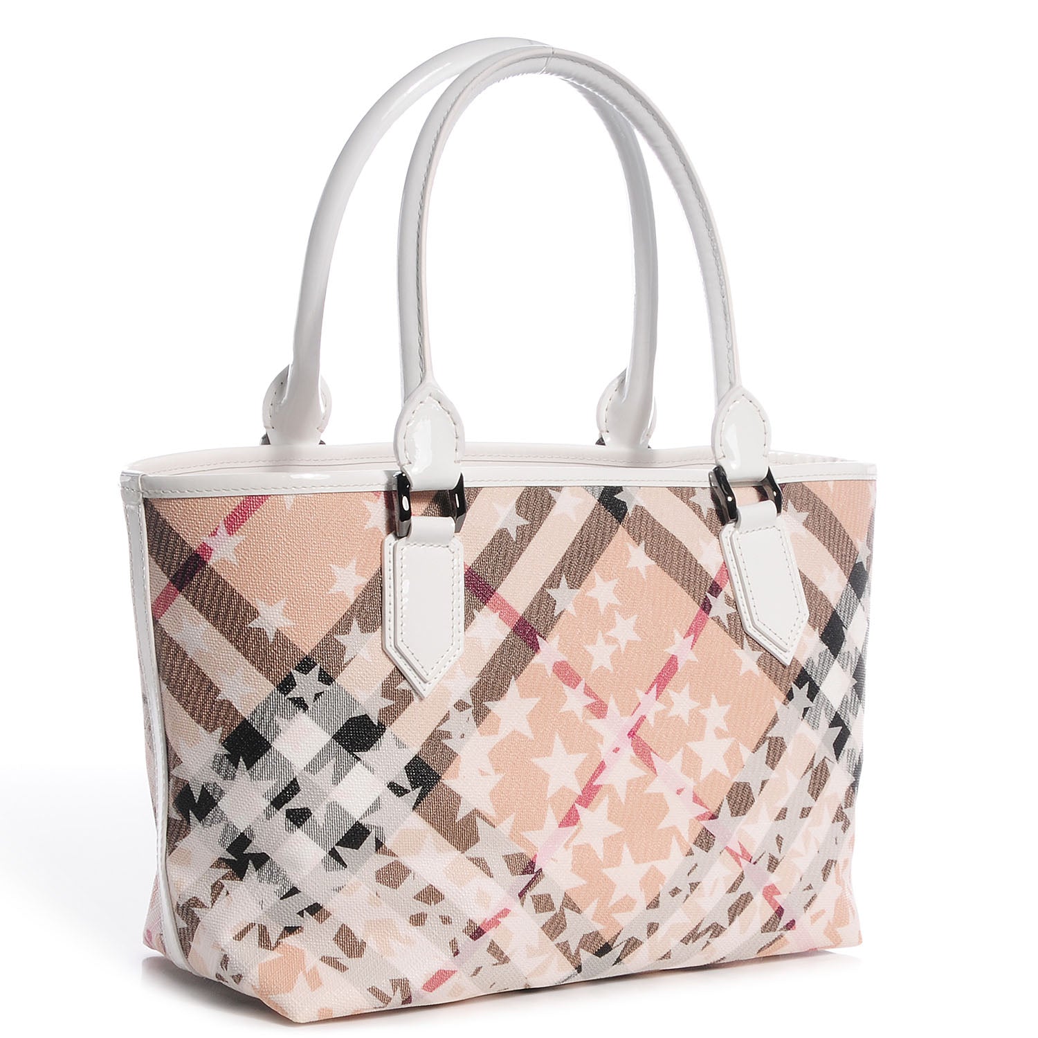 Burberry Patent Supernova Check Stars Medium Nickie Tote White 3 of 9