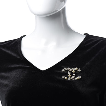 Chanel Metal Glass Pearl CC Crystal Snowfall Brooch Gold 2 of 5