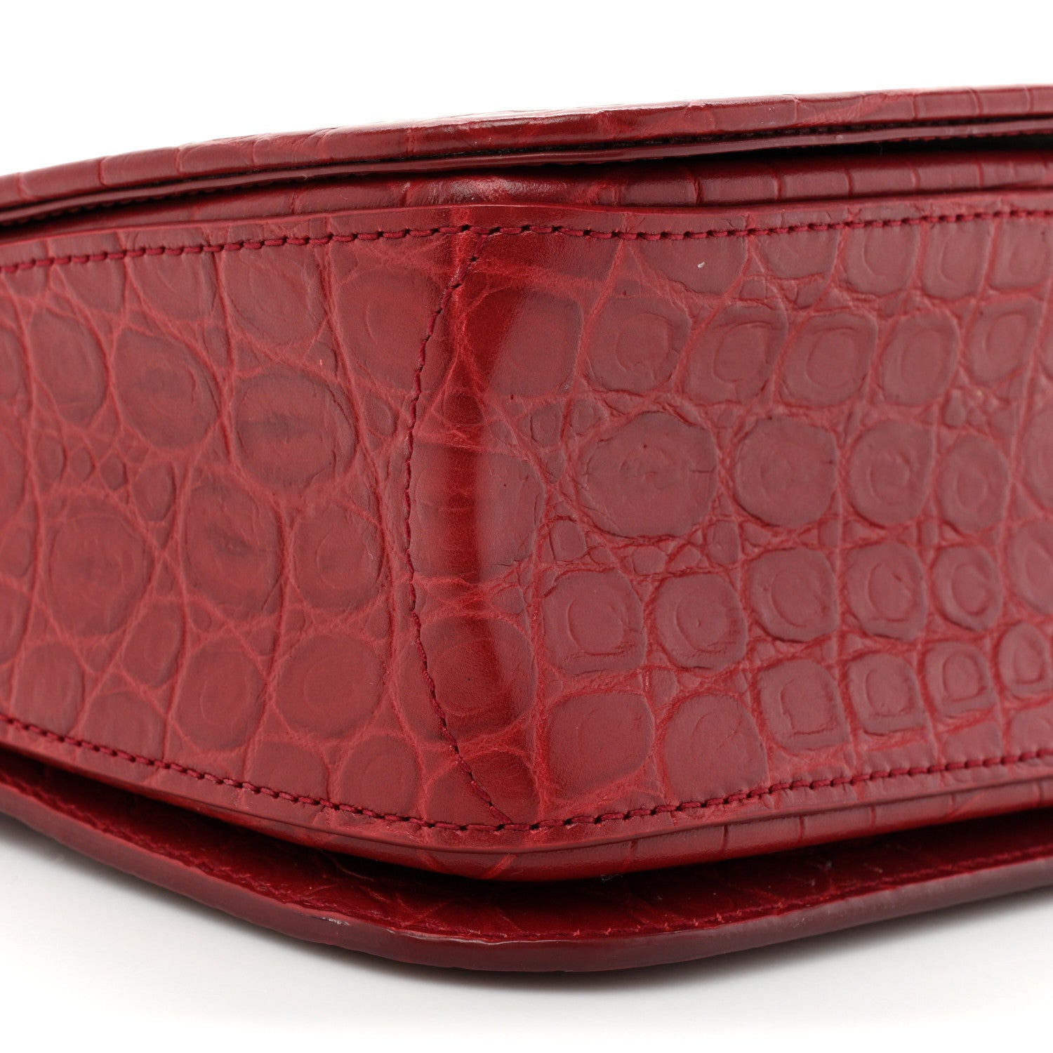 Saint Laurent Calfskin Crocodile Embossed Elise Chain Shoulder Bag Red 10 of 19