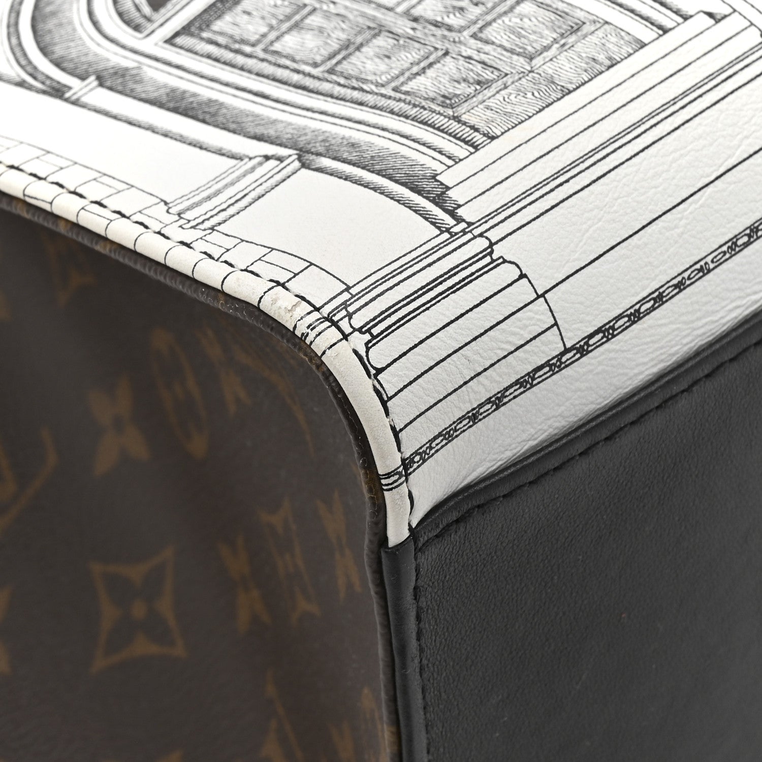 Louis Vuitton X FORNASETTI Calfskin Architettura Onthego MM Black White 16 of 17
