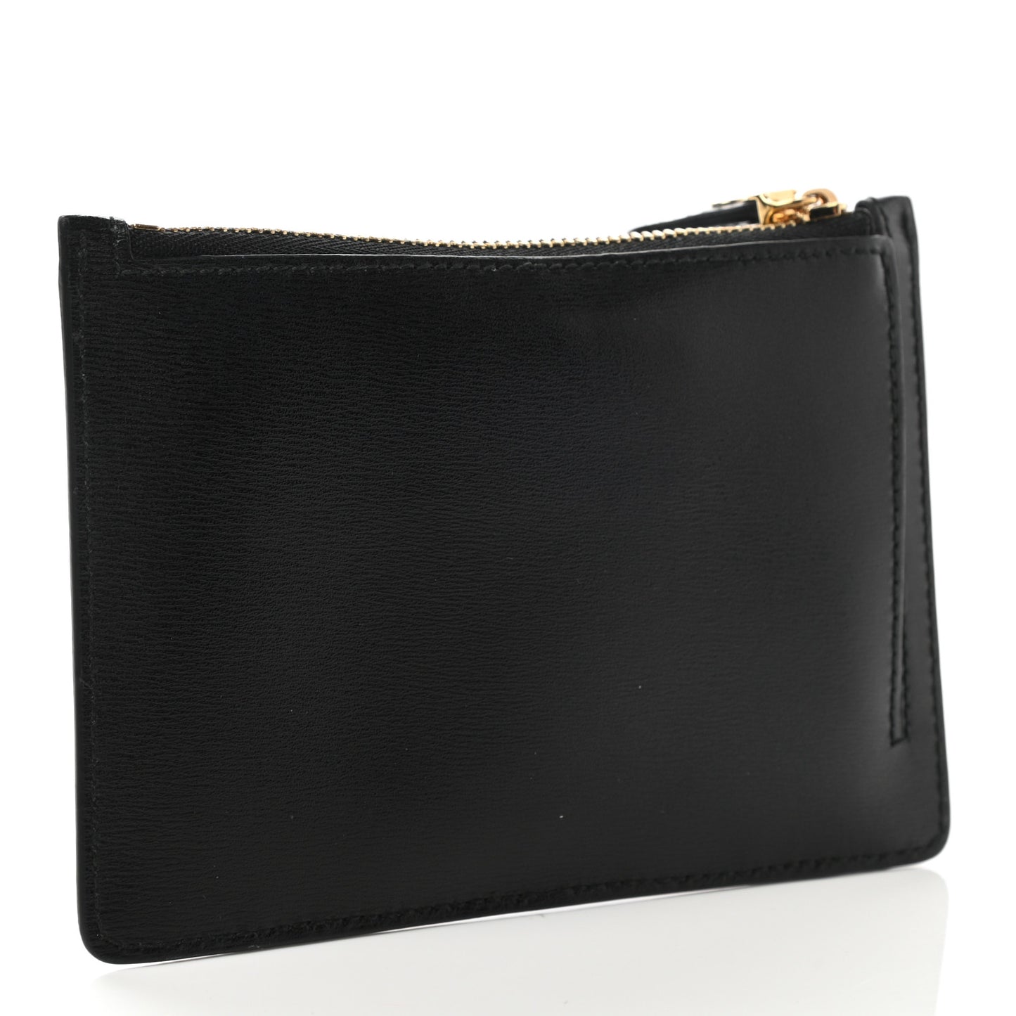 Pebbled Calfskin Gancini Zip Card Holder Black