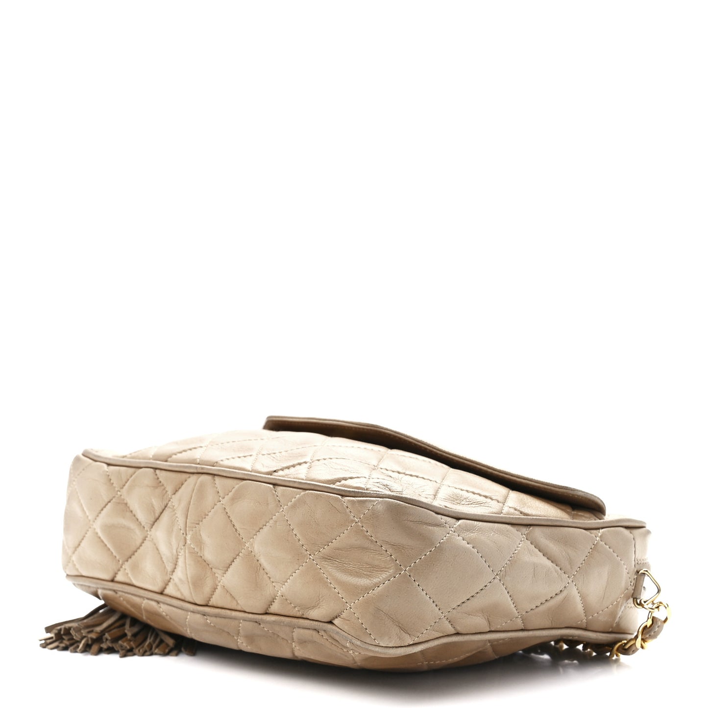 Lambskin Quilted Tassel Camera Case Beige
