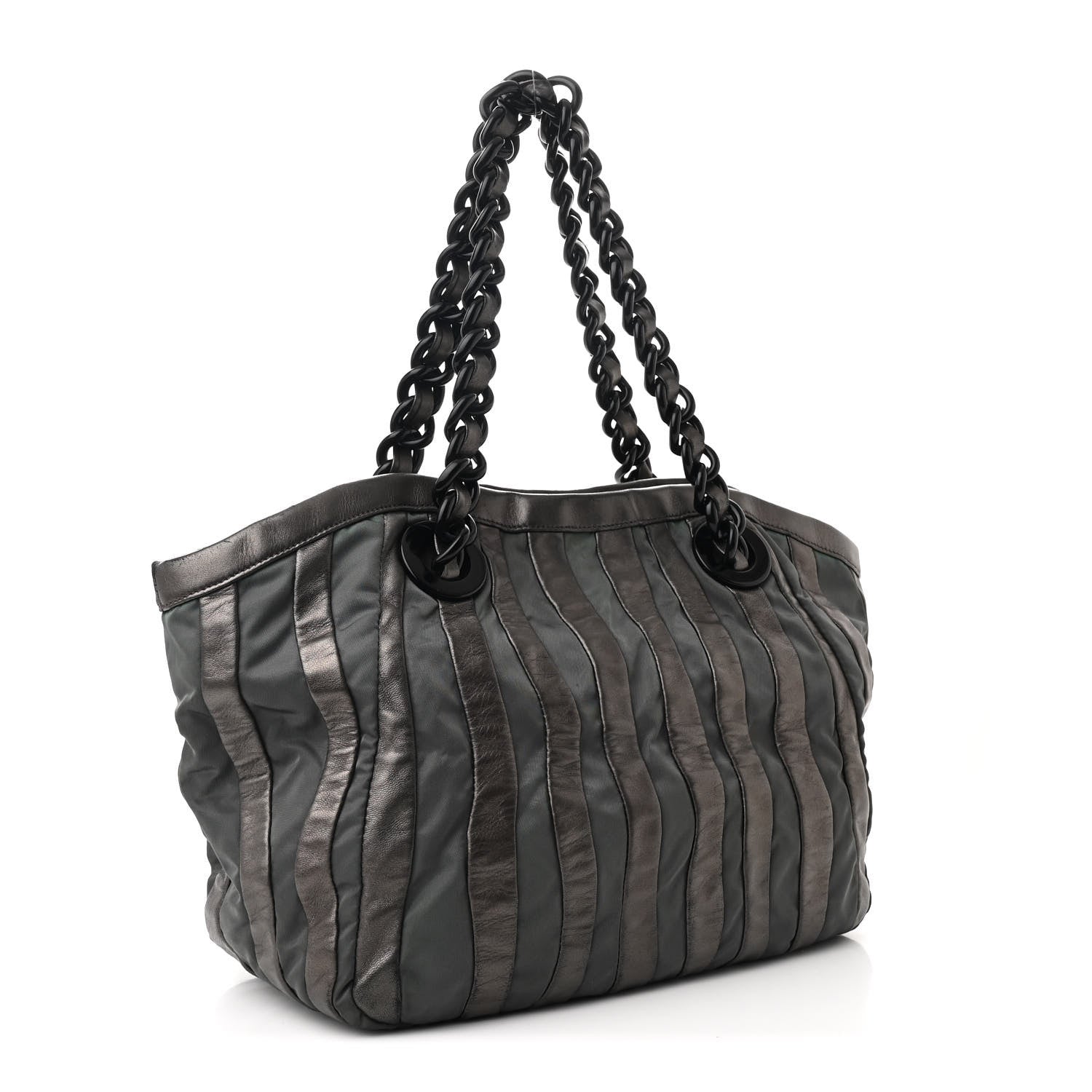 Prada Metallic Nappa Tessuto Nylon Mordore Stripes Tote Ardesia Mord 3 of 10