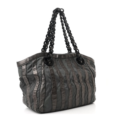 Prada Metallic Nappa Tessuto Nylon Mordore Stripes Tote Ardesia Mord 3 of 10