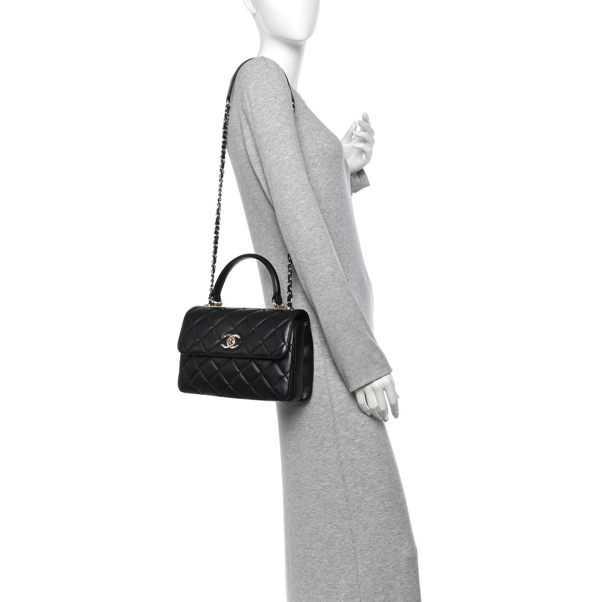 Lambskin Quilted Small Trendy CC Dual Handle Flap Bag Black
