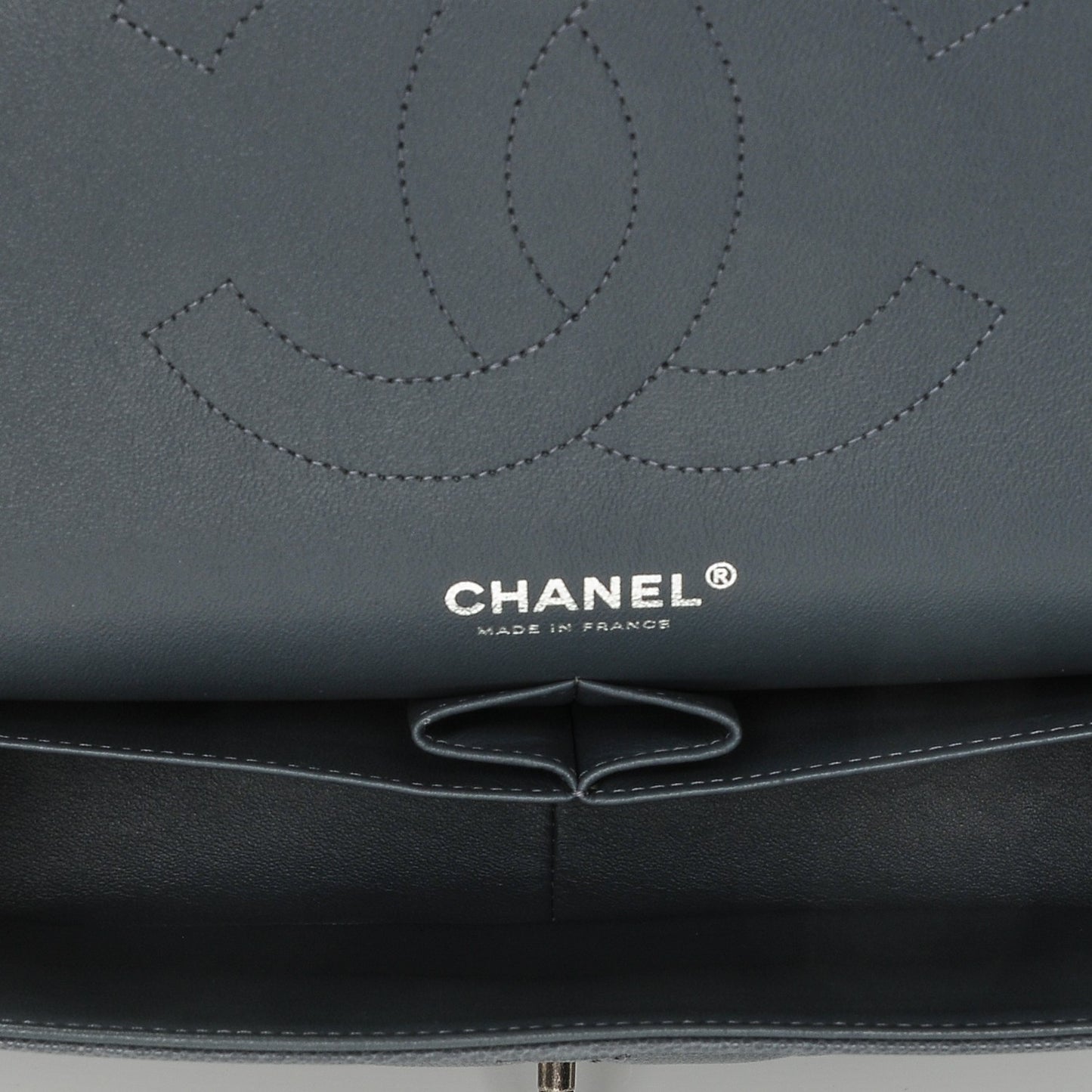 Caviar Quilted Jumbo Double Flap Grey