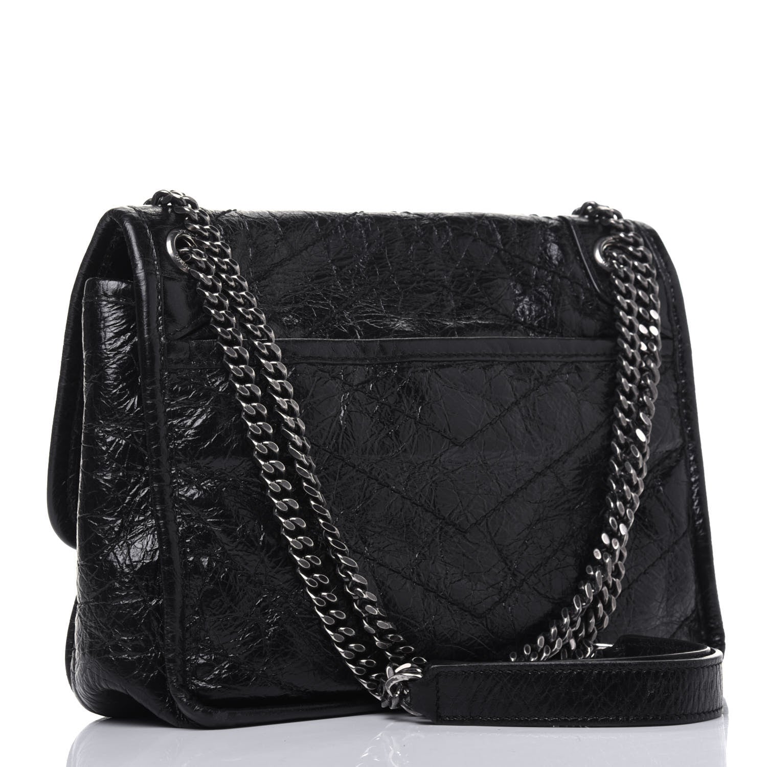 Saint Laurent Crinkled Calfskin Matelasse Monogram Baby Niki Chain Satchel Black 3 of 18