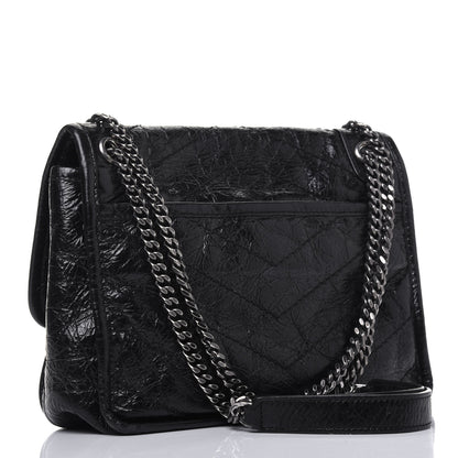 Saint Laurent Crinkled Calfskin Matelasse Monogram Baby Niki Chain Satchel Black 3 of 18
