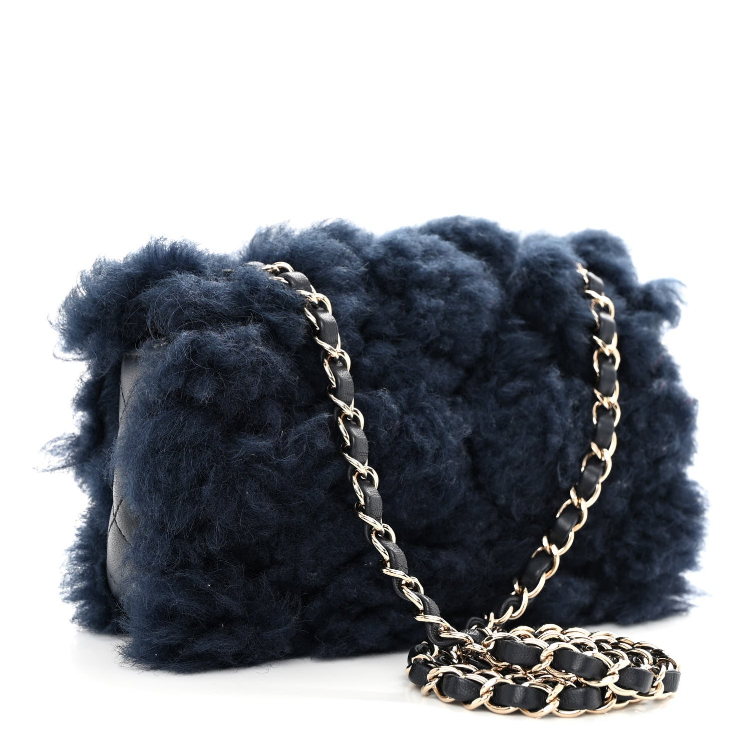 Chanel Shearling Lambskin Quilted Flap Navy Blue 3 of 10