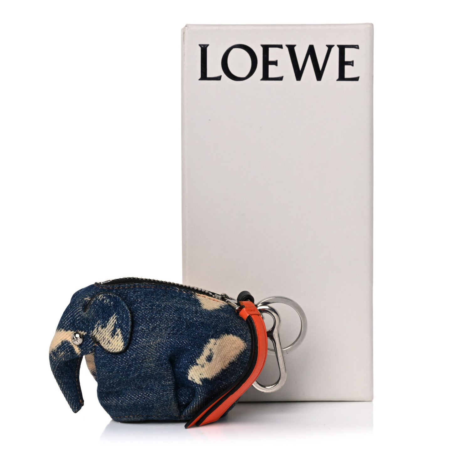 Denim Calfskin Elephant Coin Purse Bag Charm Key Holder Blue Multicolor