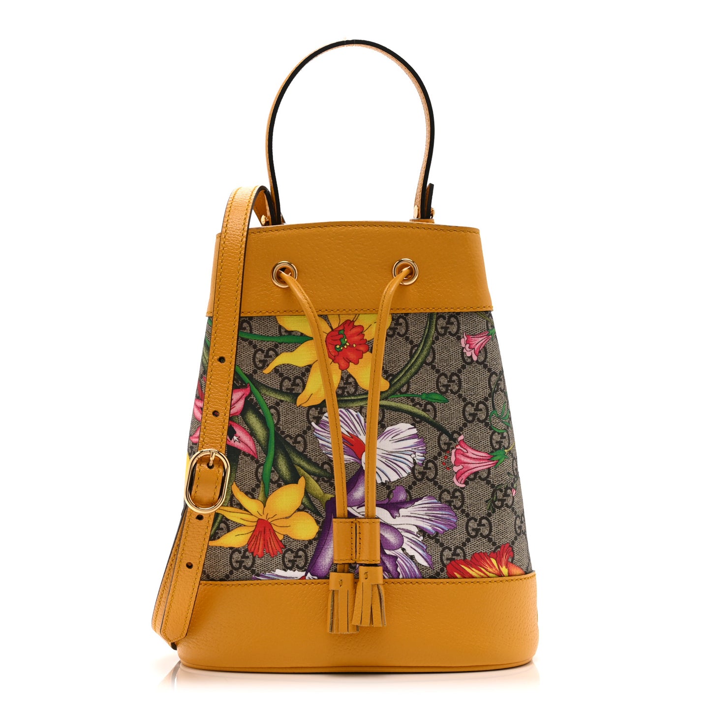 GG Supreme Monogram Flora Small Ophidia Bucket Bag Beige Multicolor Crop