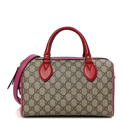 Gucci GG Supreme Monogram Moon Calfskin Small Boston Beige Ebony Hibiscus Red New Rosette 1 of 11