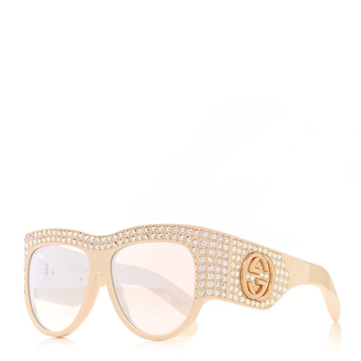 Gucci Acetate Crystal Oversize Hollywood Forever Sunglasses GG0144S Ivory 1 of 7