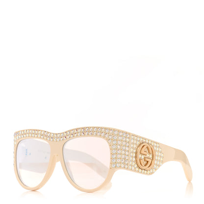 Gucci Acetate Crystal Oversize Hollywood Forever Sunglasses GG0144S Ivory 1 of 7
