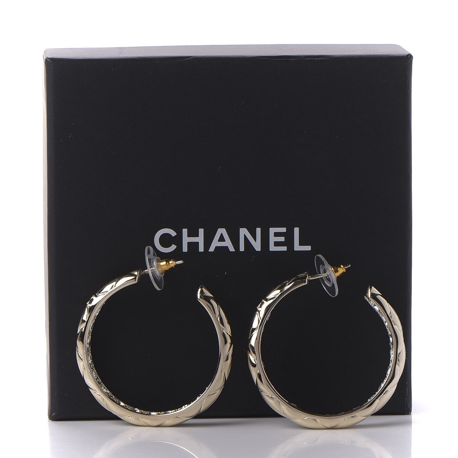 Chanel Crystal Quilted CC Hoop Earrings Gold 5 of 6