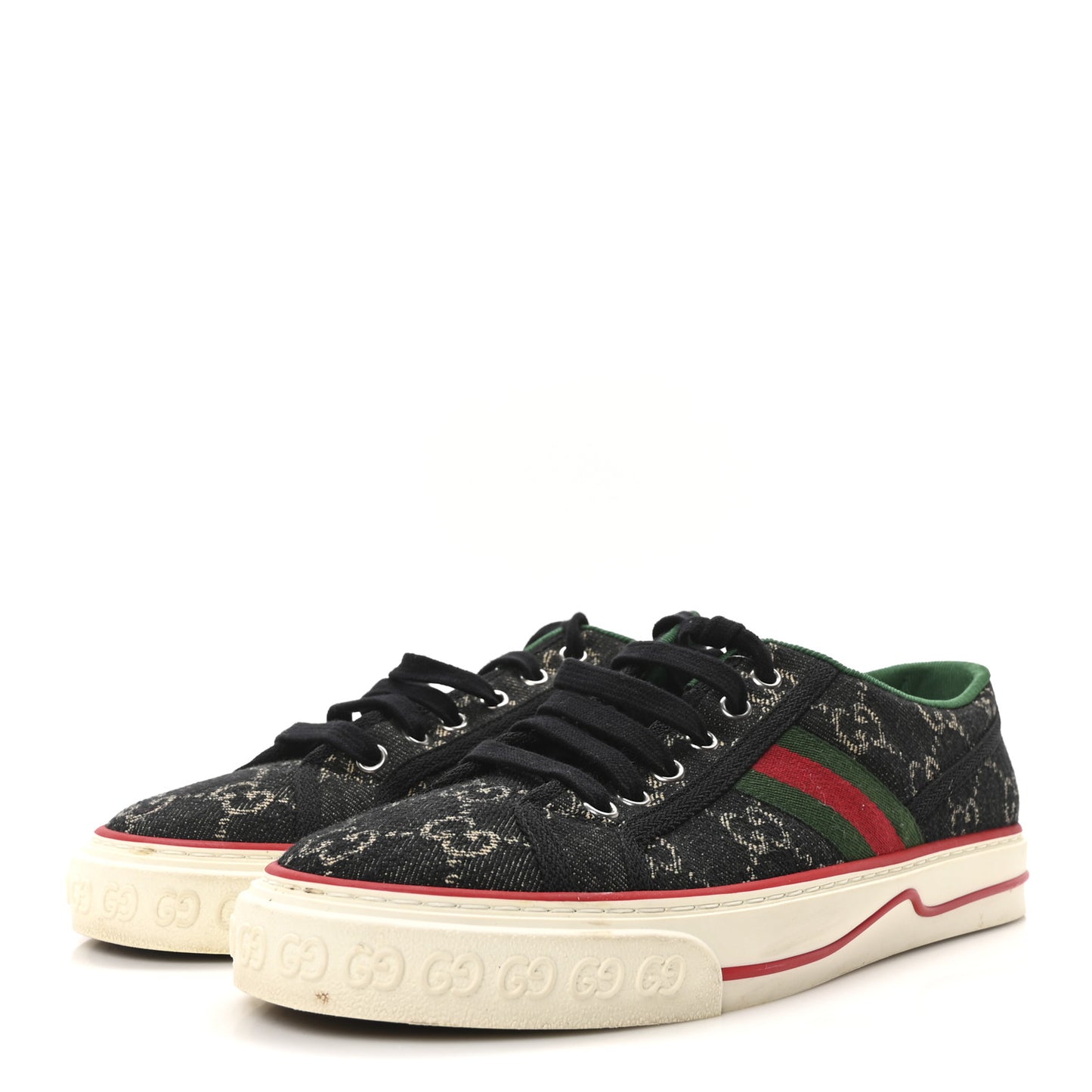 New Denim GG Monogram Web Womens 1977 Tennis Sneakers 39 Black Ivory