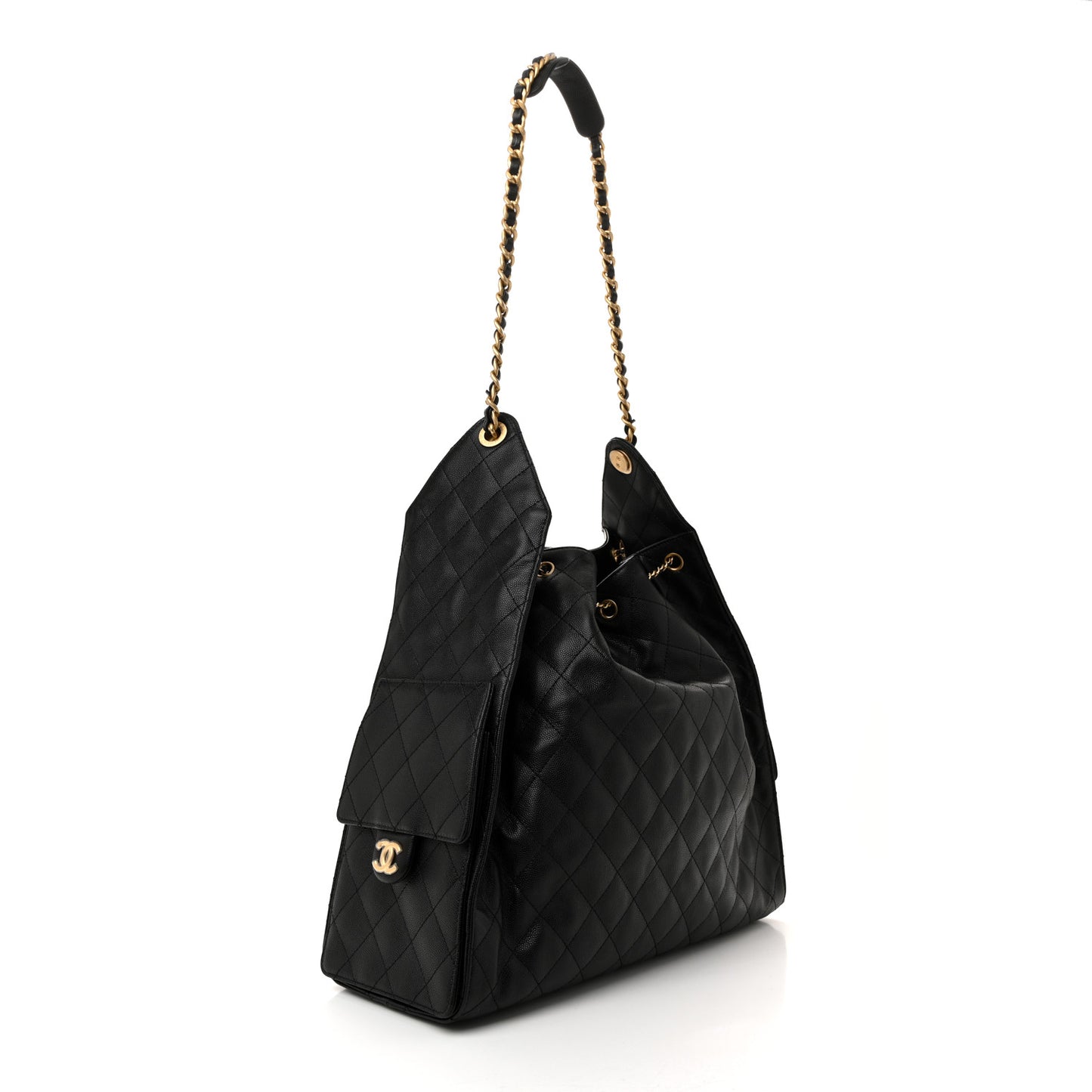 Caviar Quilted Large Chanel 25 Handbag Black