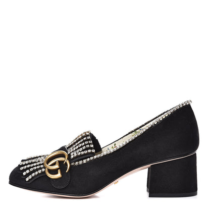 Gucci Kid Scamosciato Crystal GG Marmont Fringe 50mm Loafer Pumps 36 Black 1 of 9