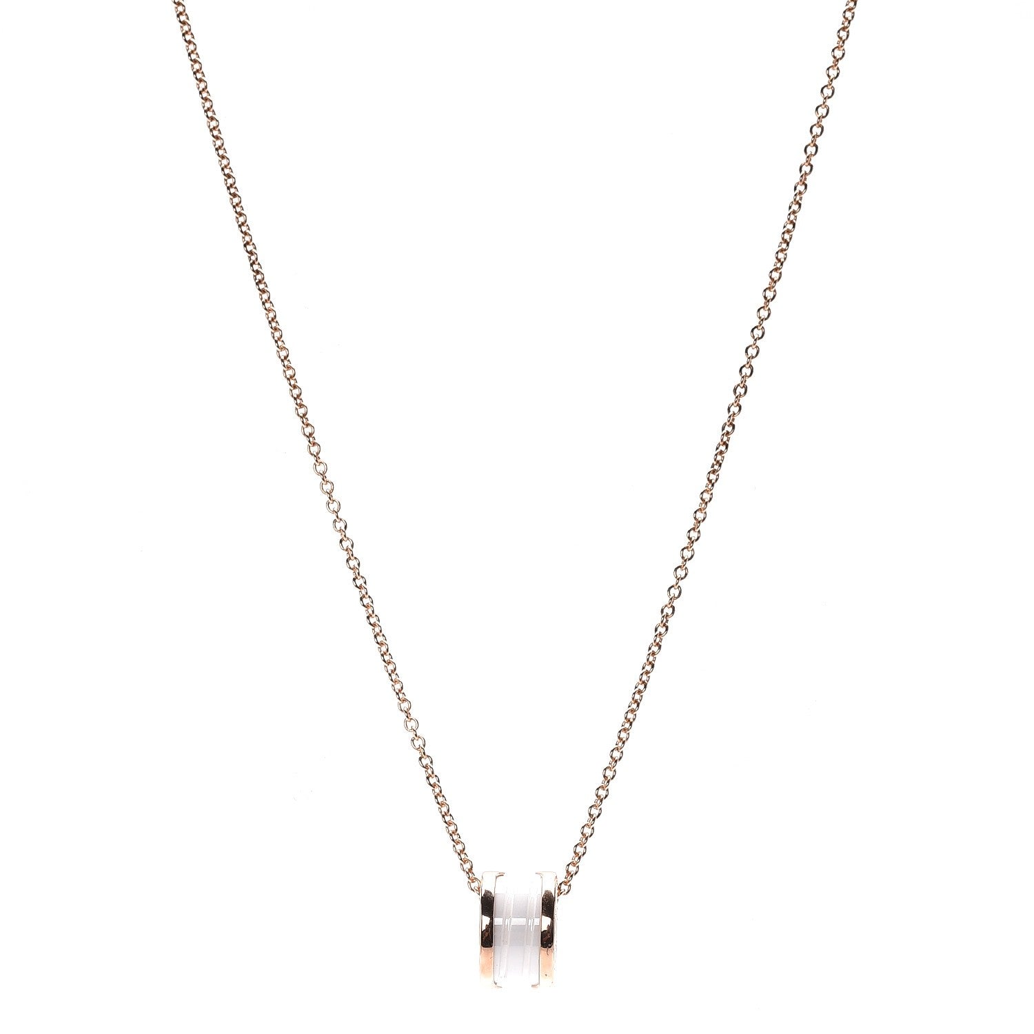 Bulgari 18K Rose Gold White Ceramic B.Zero1 Pendant Necklace 1 of 7
