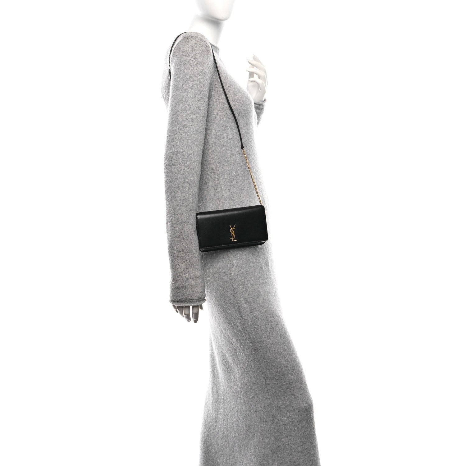 Saint Laurent Calfskin Monogram Cassandre Phone Holder With Strap Black 2 of 10