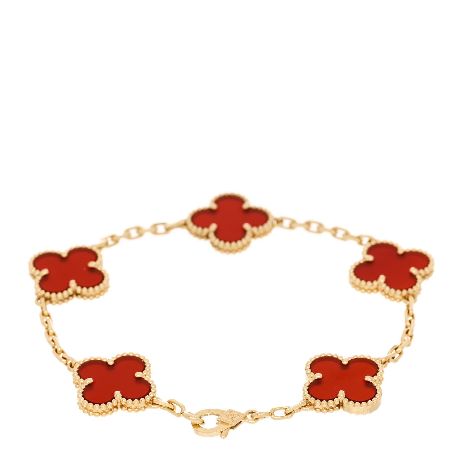 Van Cleef & Arpels 18K Yellow Gold Carnelian 5 Motifs Vintage Alhambra Bracelet 2 of 5