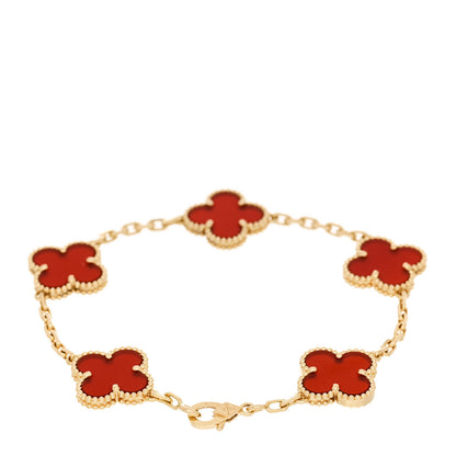 Van Cleef & Arpels 18K Yellow Gold Carnelian 5 Motifs Vintage Alhambra Bracelet 2 of 5