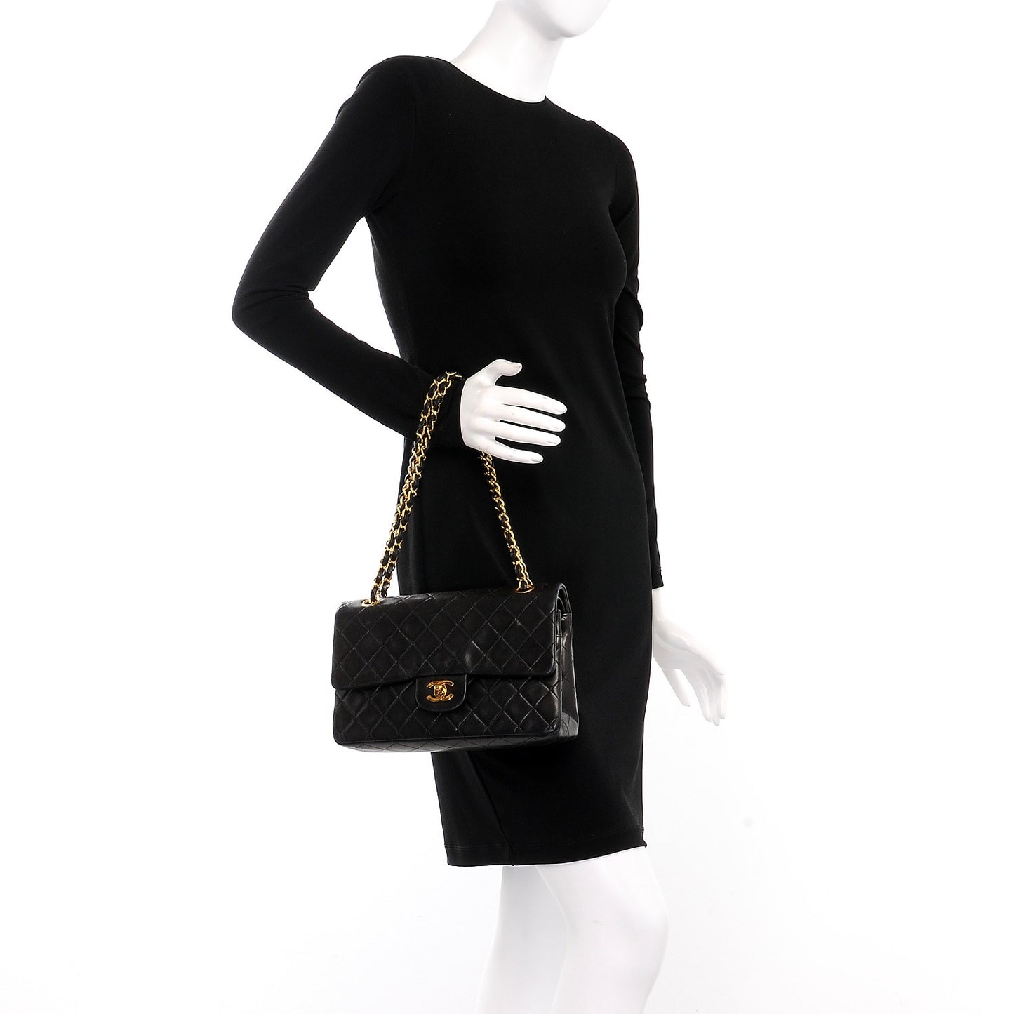 Lambskin Quilted Medium Double Flap Black