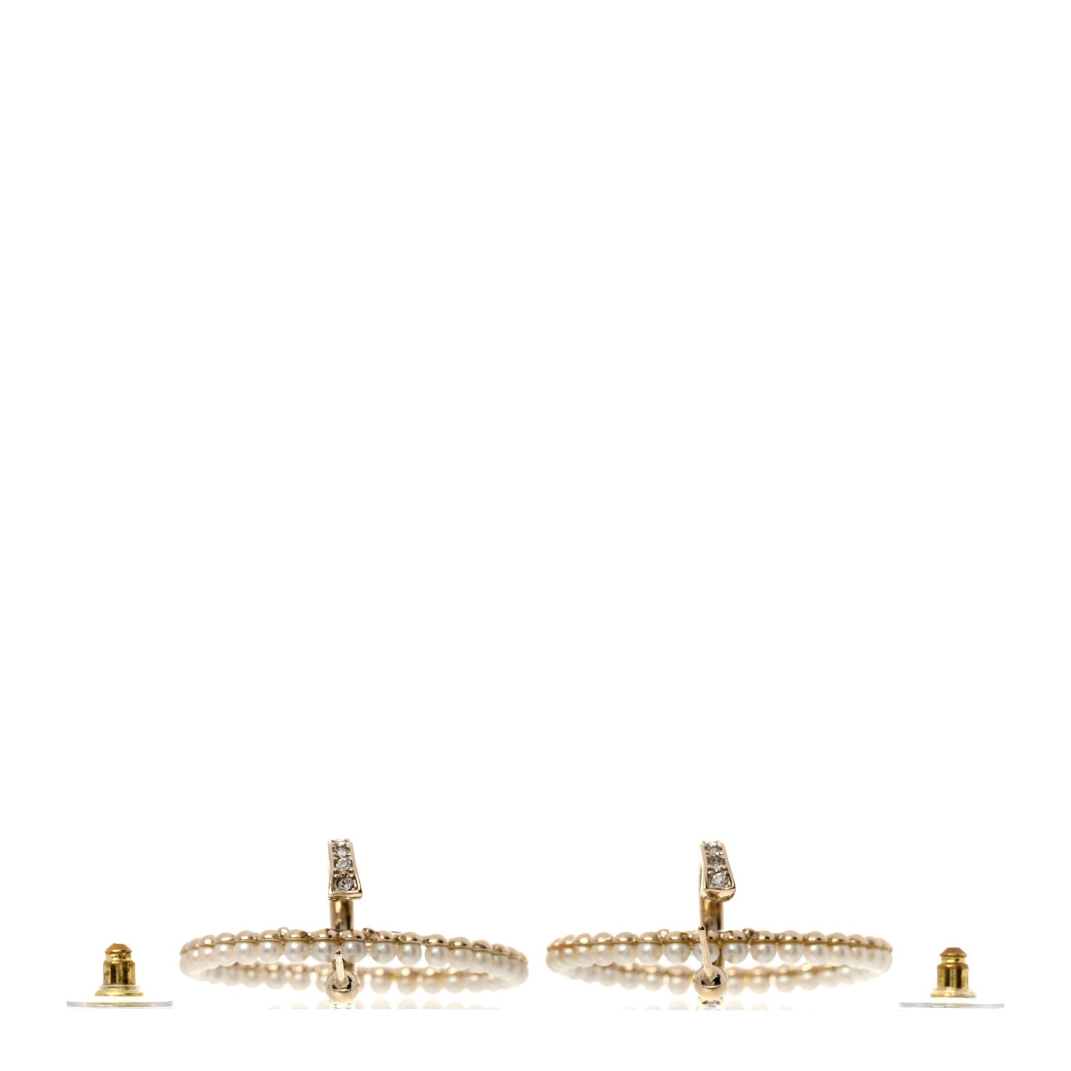 Chanel Crystal Pearl CC Door Knocker Hoop Earrings Gold Pearly White 3 of 5