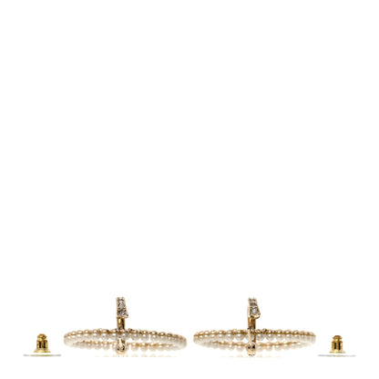 Chanel Crystal Pearl CC Door Knocker Hoop Earrings Gold Pearly White 3 of 5