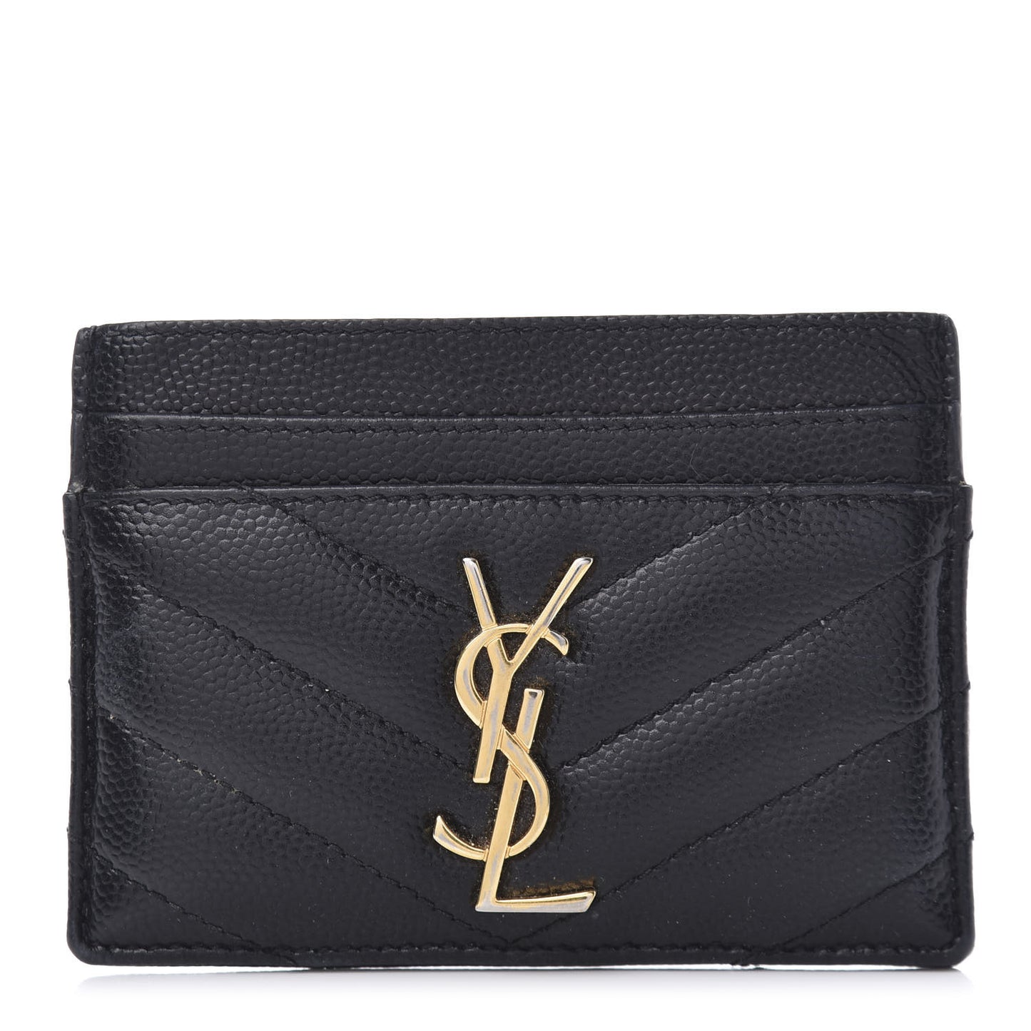 Grain De Poudre Matelasse Chevron Monogram Credit Card Case Black