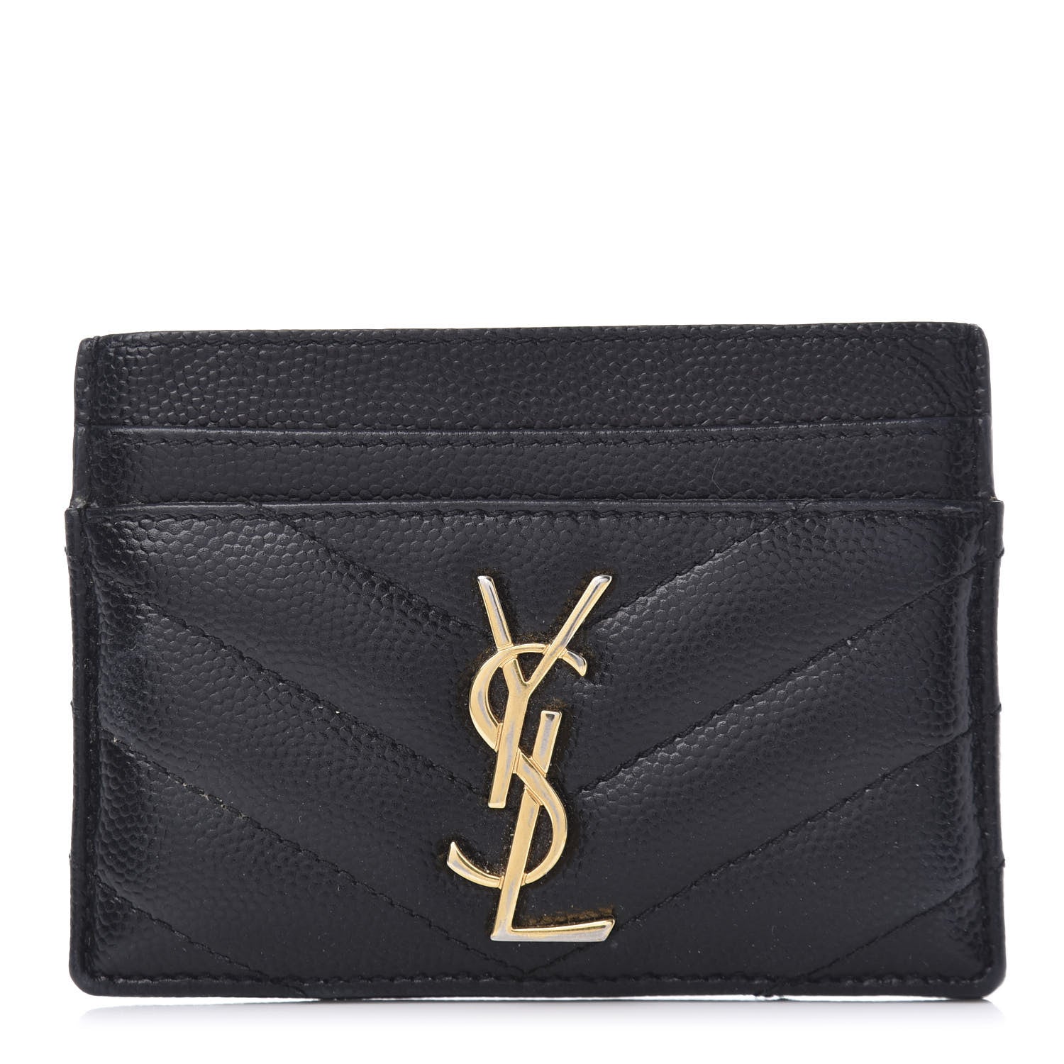 Saint Laurent Grain De Poudre Matelasse Chevron Monogram Credit Card Case Black 1 of 8