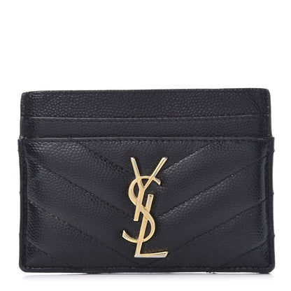 Saint Laurent Grain De Poudre Matelasse Chevron Monogram Credit Card Case Black 1 of 8
