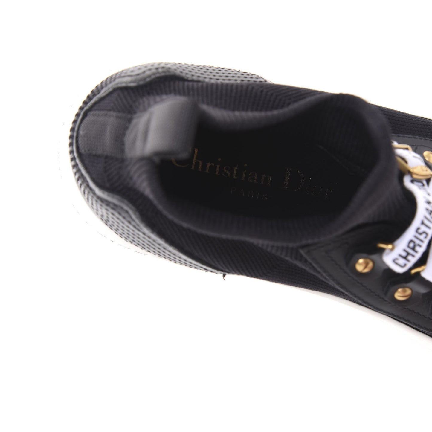 Technical Mesh Calfskin Womens Walk'N'Dior High Top Sneaker 36.5 Black