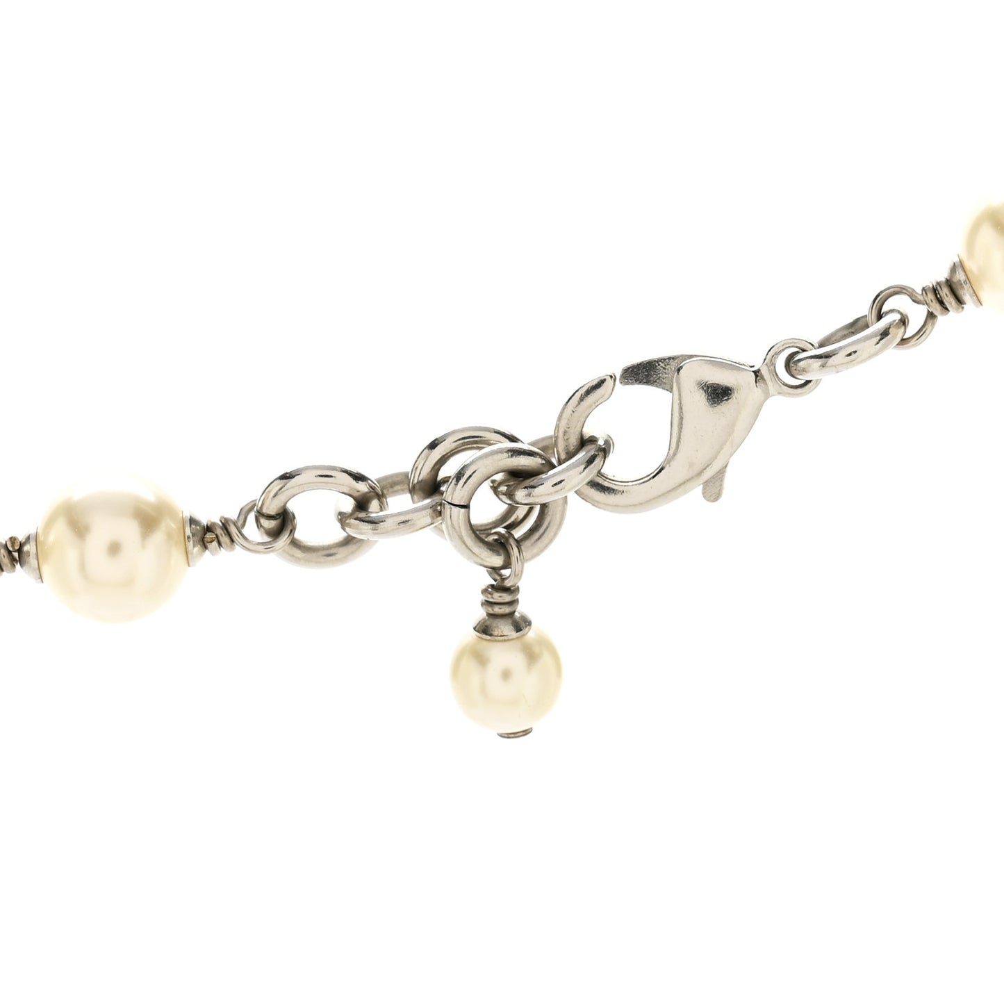 Graduated Pearl Crystal CC Long Necklace Silver