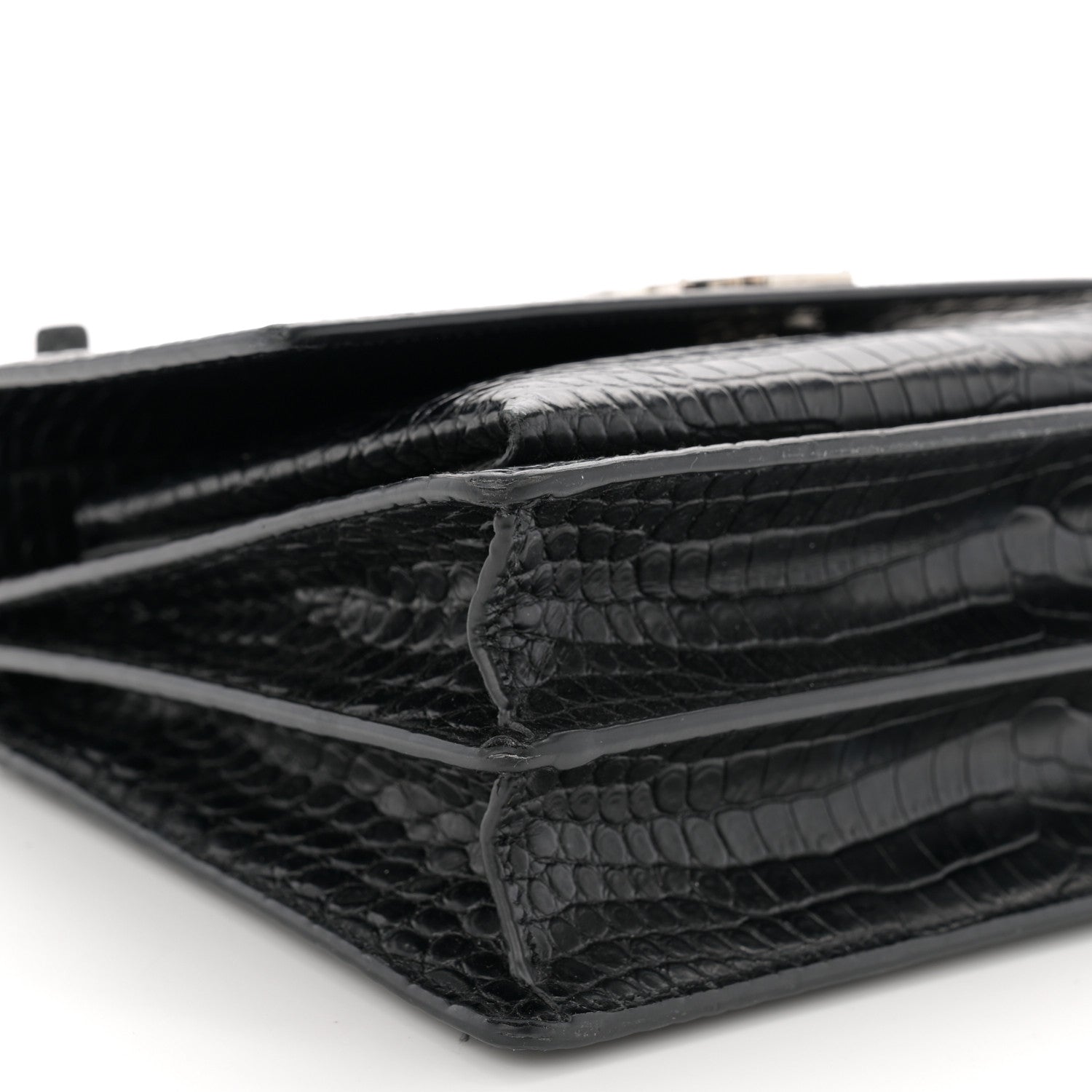 Saint Laurent Calfskin Crocodile Embossed Medium Monogram Sunset Black 9 of 10