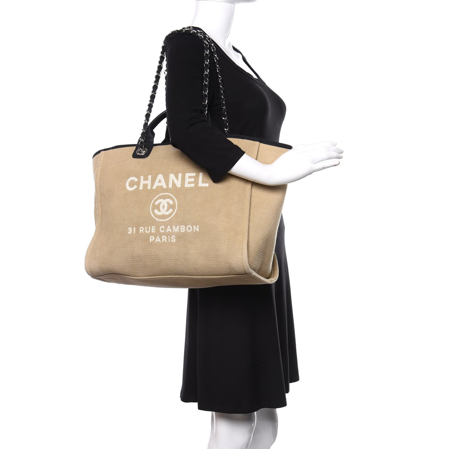 Canvas Medium Deauville Tote Beige Black