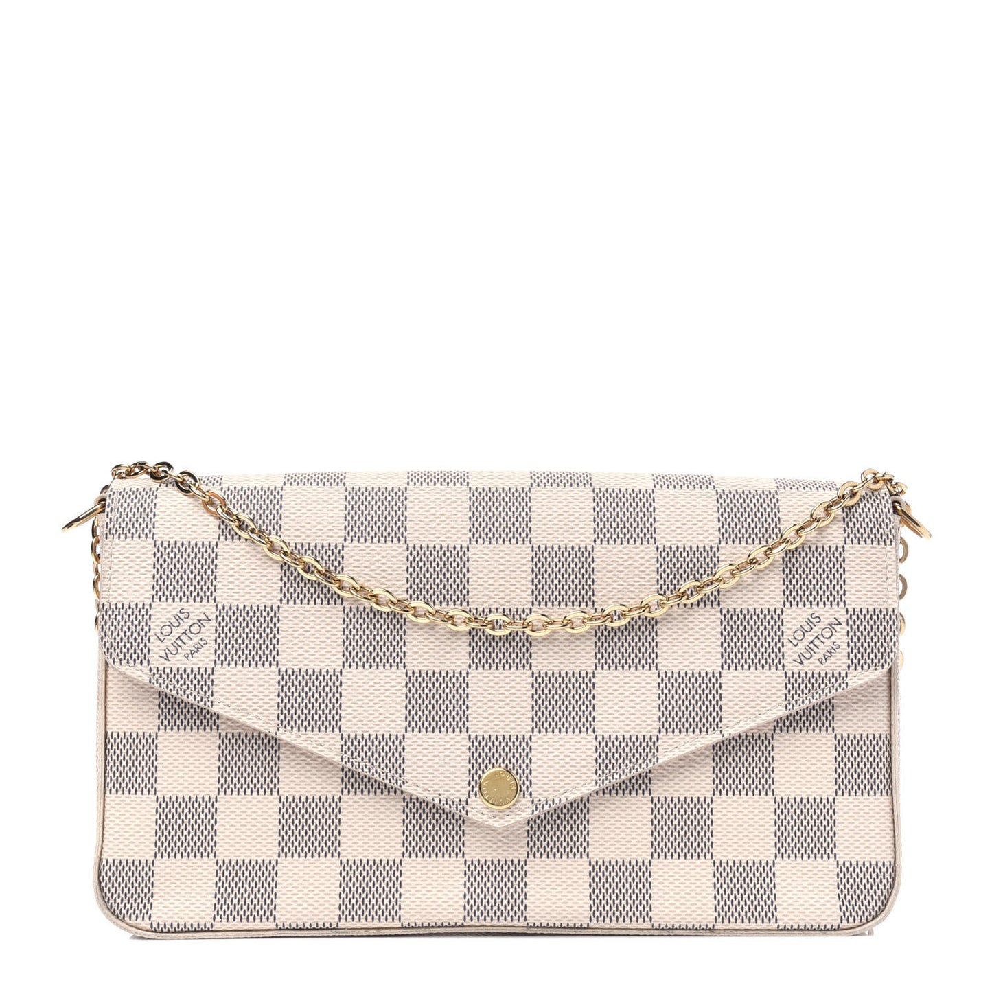 Damier Azur Pochette Felicie Chain Wallet Rose Ballerine