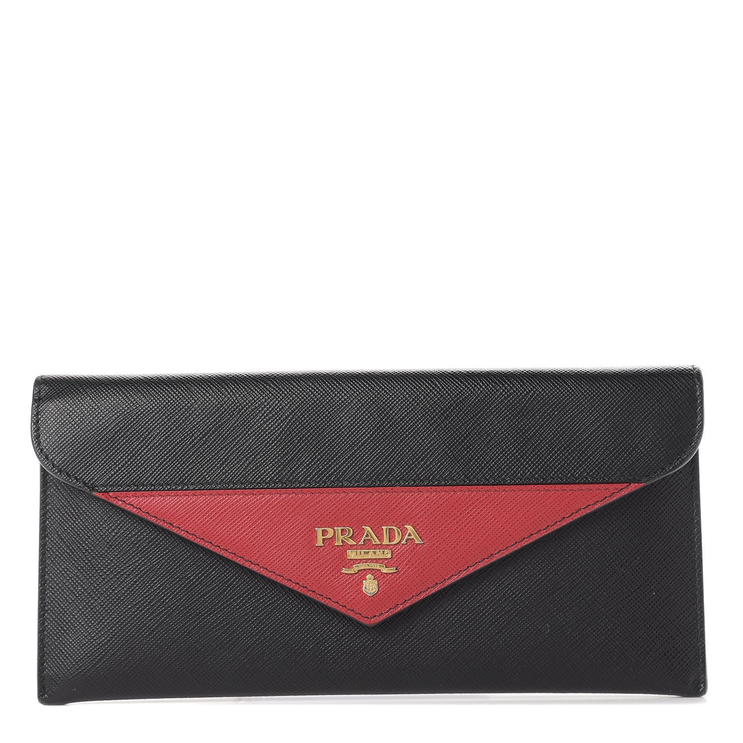 Prada Saffiano Bi-Color Envelope Wallet Black Fuoco 1 of 16