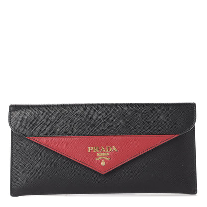 Prada Saffiano Bi-Color Envelope Wallet Black Fuoco 1 of 16