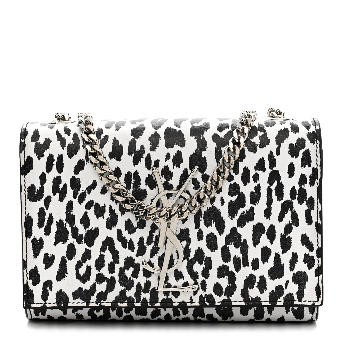 Calfskin Leopard Small Monogram Kate Satchel White Black