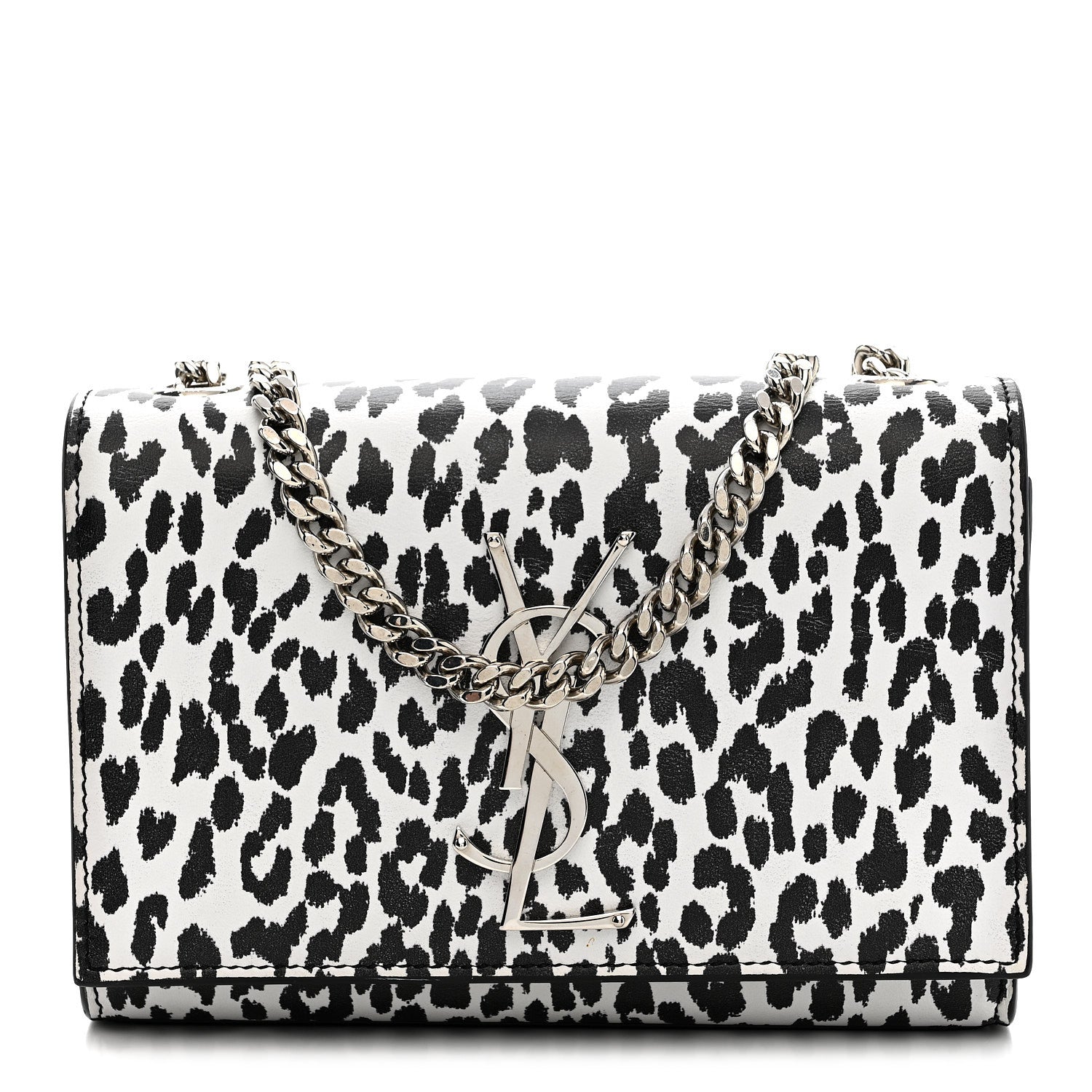 Saint Laurent Calfskin Leopard Small Monogram Kate Satchel White Black 1 of 12