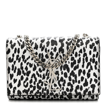 Saint Laurent Calfskin Leopard Small Monogram Kate Satchel White Black 1 of 12