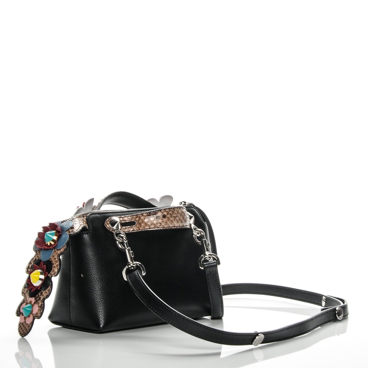 Vitello Dolce Snakeskin Nappa Croc Tail Flowerland Studded Mini By The Way Boston Bag Black Natural Multicolor