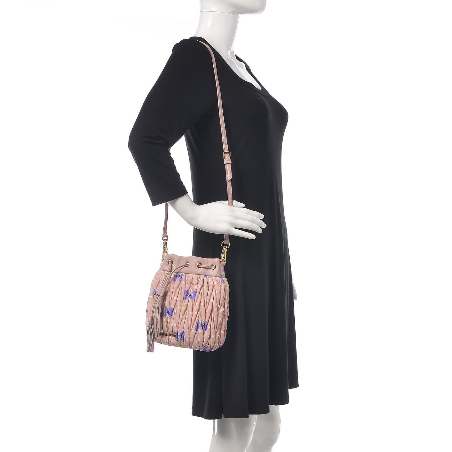 Faille Matelasse Flower Print Small Bucket Bag Cipria Viola