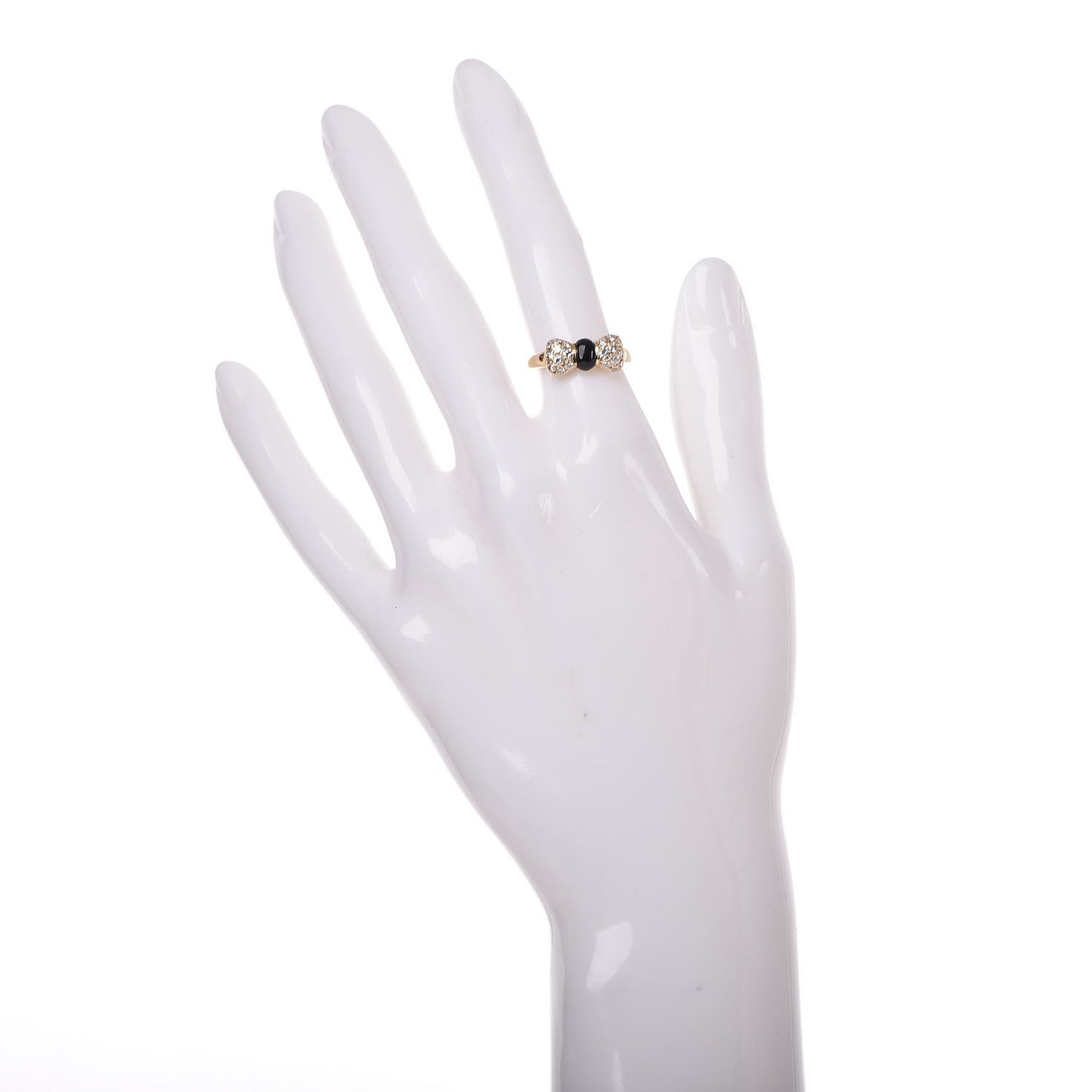 18K Yellow Gold Black Onyx Diamond Bow Ring 50 5.25