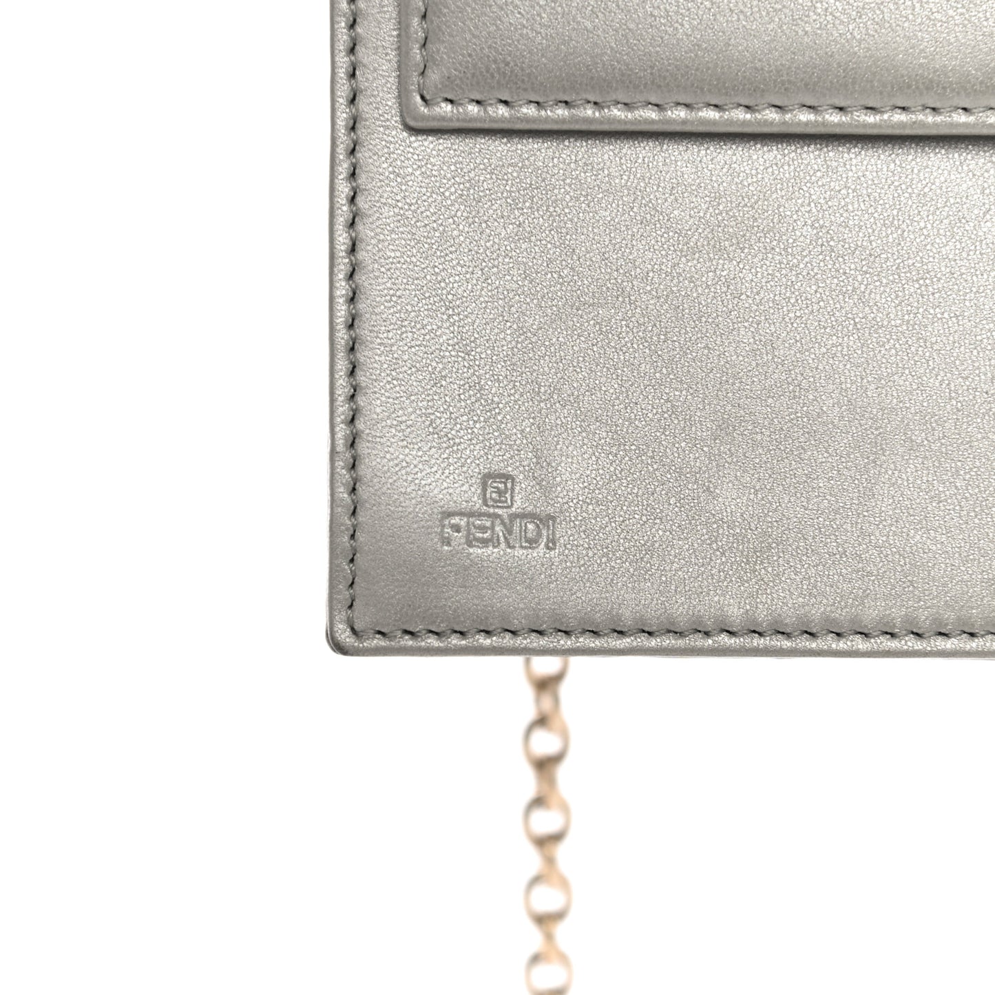 Metallic Nappa Logo Embossed Long Wallet On Chain Silver